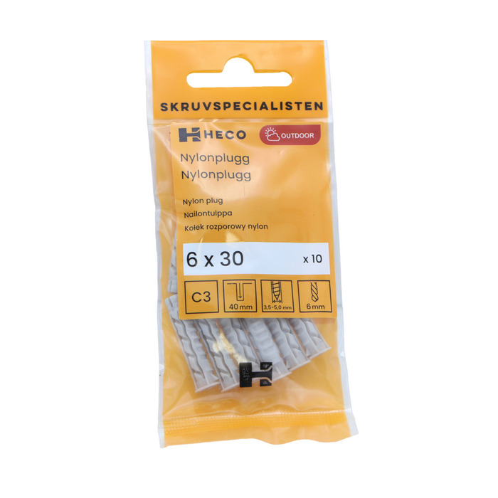 Nylonplugg 6 x 30 mm 10-pack Heco